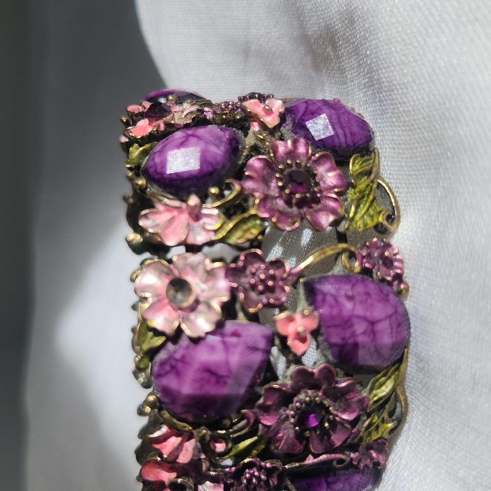 Multi Color Rhinestone Flower Floral Bangle Cuff Bracelet - Picture 5 of 14